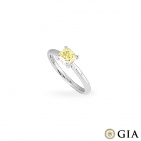 Platinum Cushion Cut Fancy Yellow Diamond Ring 1.01ct SI1 Platinum Cushion Cut Fancy Yellow Diamond Ring 1.01ct SI1